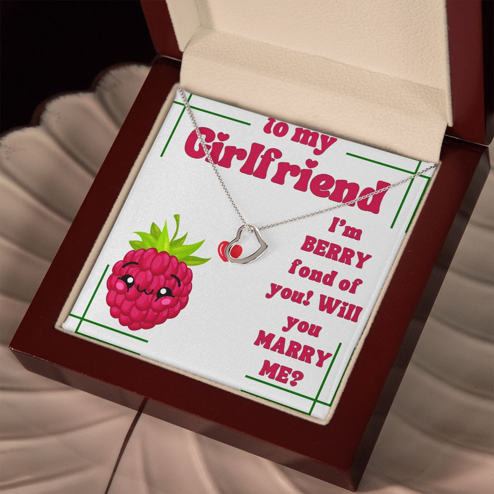 To My Girlfriend | I'm Berry fond of You! Will you Marry Me? (White) - Delicate Heart Necklace