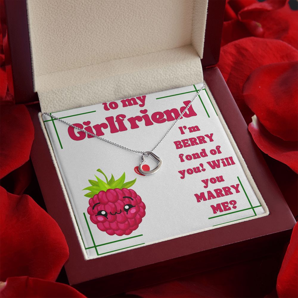 To My Girlfriend | I'm Berry fond of You! Will you Marry Me? (White) - Delicate Heart Necklace