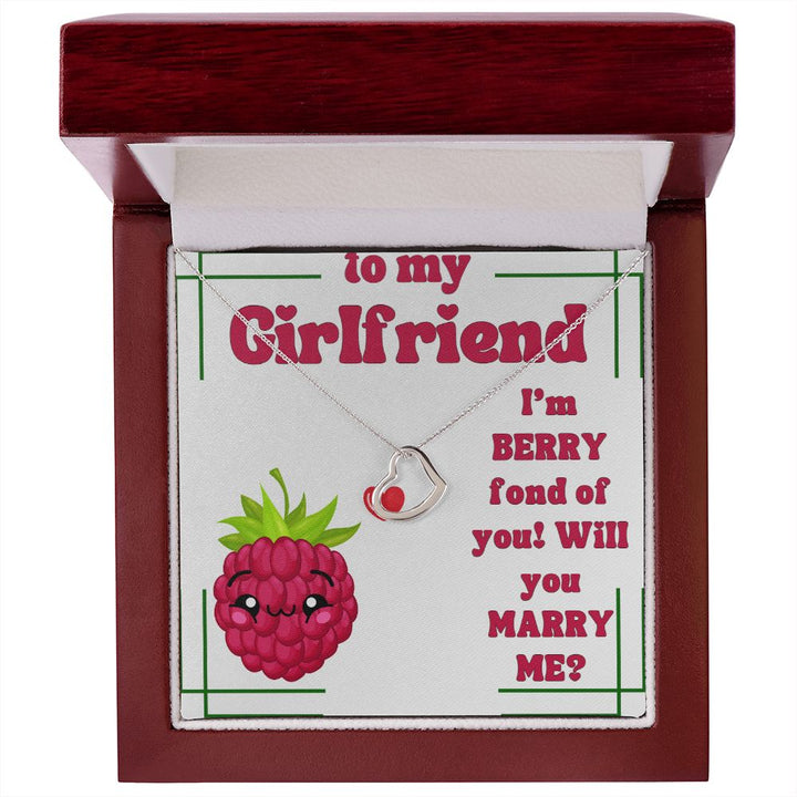 To My Girlfriend | I'm Berry fond of You! Will you Marry Me? (White) - Delicate Heart Necklace