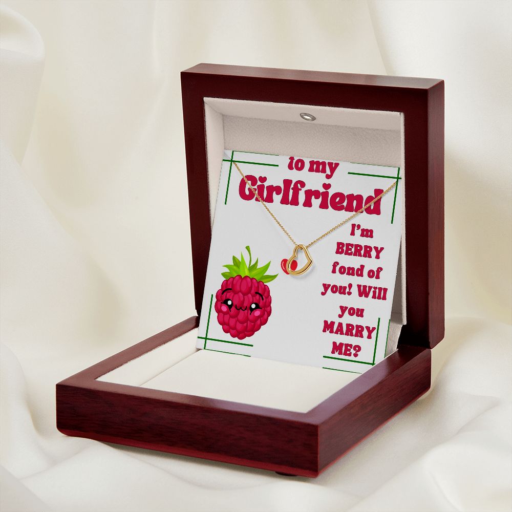 To My Girlfriend | I'm Berry fond of You! Will you Marry Me? (White) - Delicate Heart Necklace