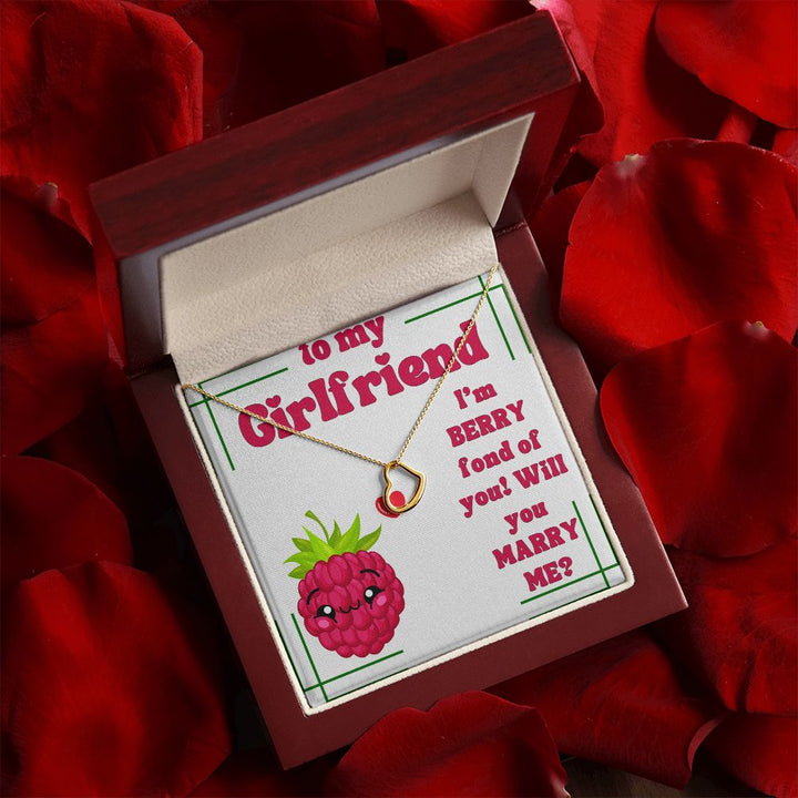 To My Girlfriend | I'm Berry fond of You! Will you Marry Me? (White) - Delicate Heart Necklace