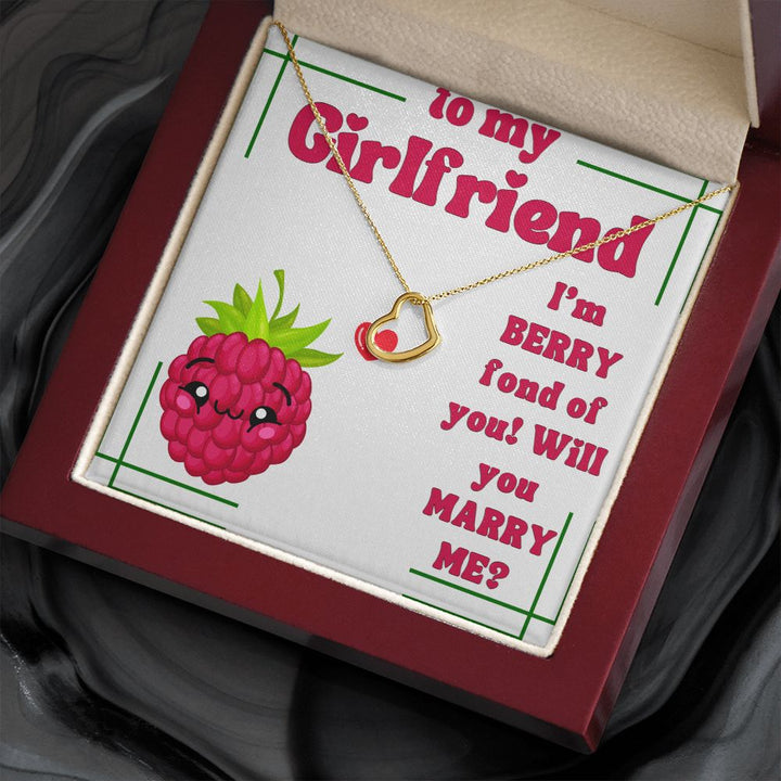 To My Girlfriend | I'm Berry fond of You! Will you Marry Me? (White) - Delicate Heart Necklace