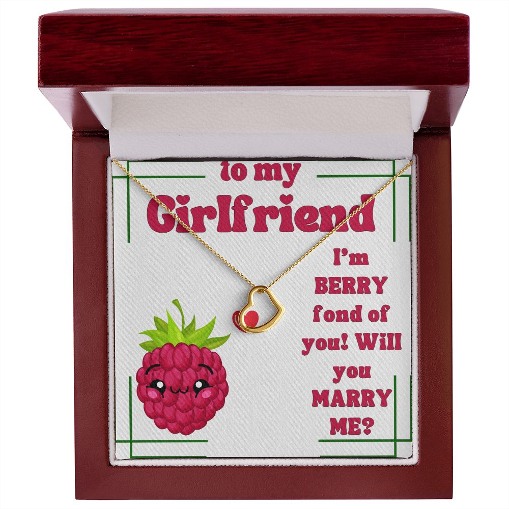 To My Girlfriend | I'm Berry fond of You! Will you Marry Me? (White) - Delicate Heart Necklace