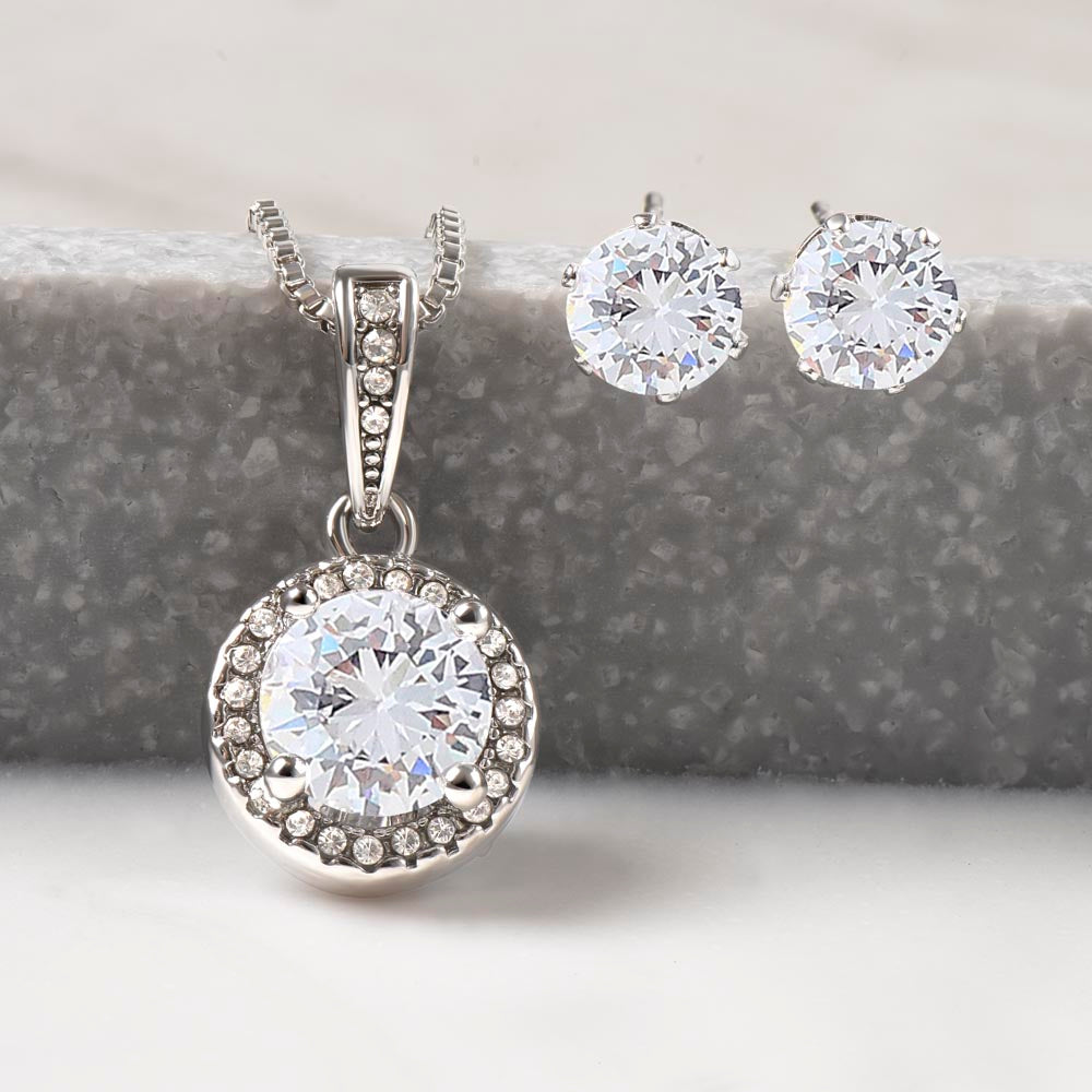 To My Lovely Girlfriend | Distance may test Our Love - Eternal Hope Necklace + CZ Earrings