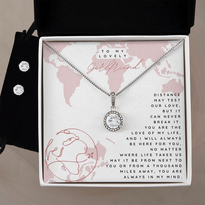 To My Lovely Girlfriend | Distance may test Our Love - Eternal Hope Necklace + CZ Earrings