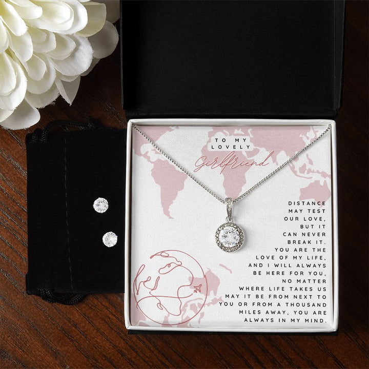 To My Lovely Girlfriend | Distance may test Our Love - Eternal Hope Necklace + CZ Earrings