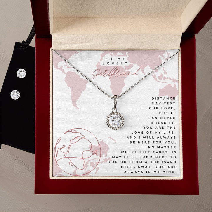 To My Lovely Girlfriend | Distance may test Our Love - Eternal Hope Necklace + CZ Earrings