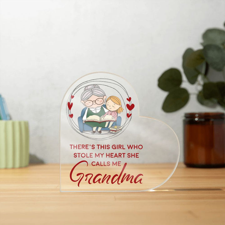 Grandma | There's this girl who stole My Heart She Calls Me - Printed Heart Shaped Acrylic Plaque