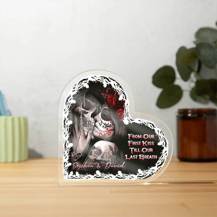 From our first kiss, 'Till our last breath - Printed Heart Shaped Acrylic Plaque