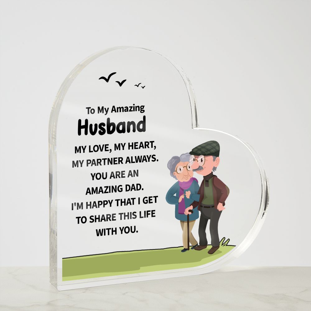 To My Amazing Husband | My Love, My Heart, My Partner Always. - Printed Heart Shaped Acrylic Plaque