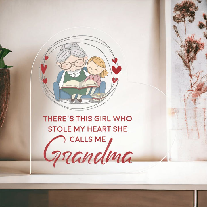 Grandma | There's this girl who stole My Heart She Calls Me - Printed Heart Shaped Acrylic Plaque