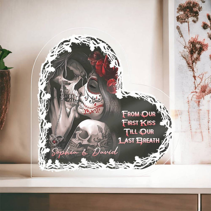 From our first kiss, 'Till our last breath - Printed Heart Shaped Acrylic Plaque