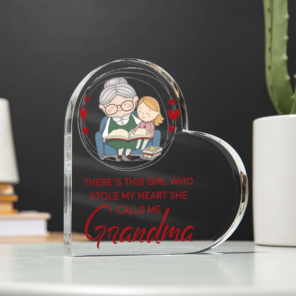 Grandma | There's this girl who stole My Heart She Calls Me - Printed Heart Shaped Acrylic Plaque