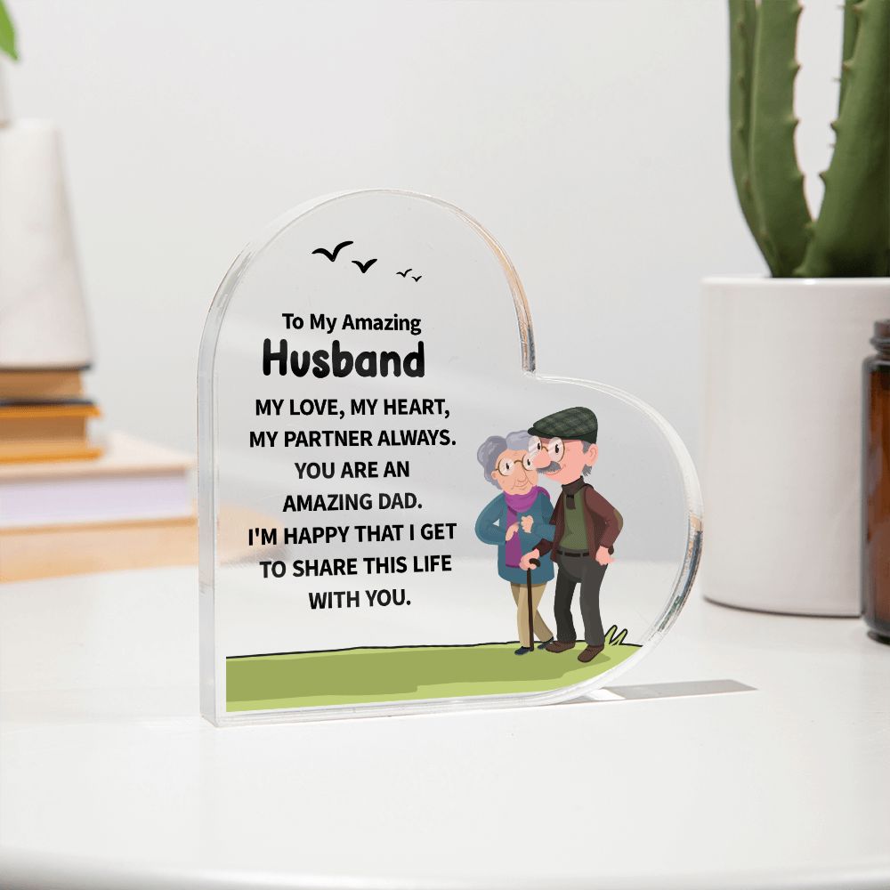 To My Amazing Husband | My Love, My Heart, My Partner Always. - Printed Heart Shaped Acrylic Plaque