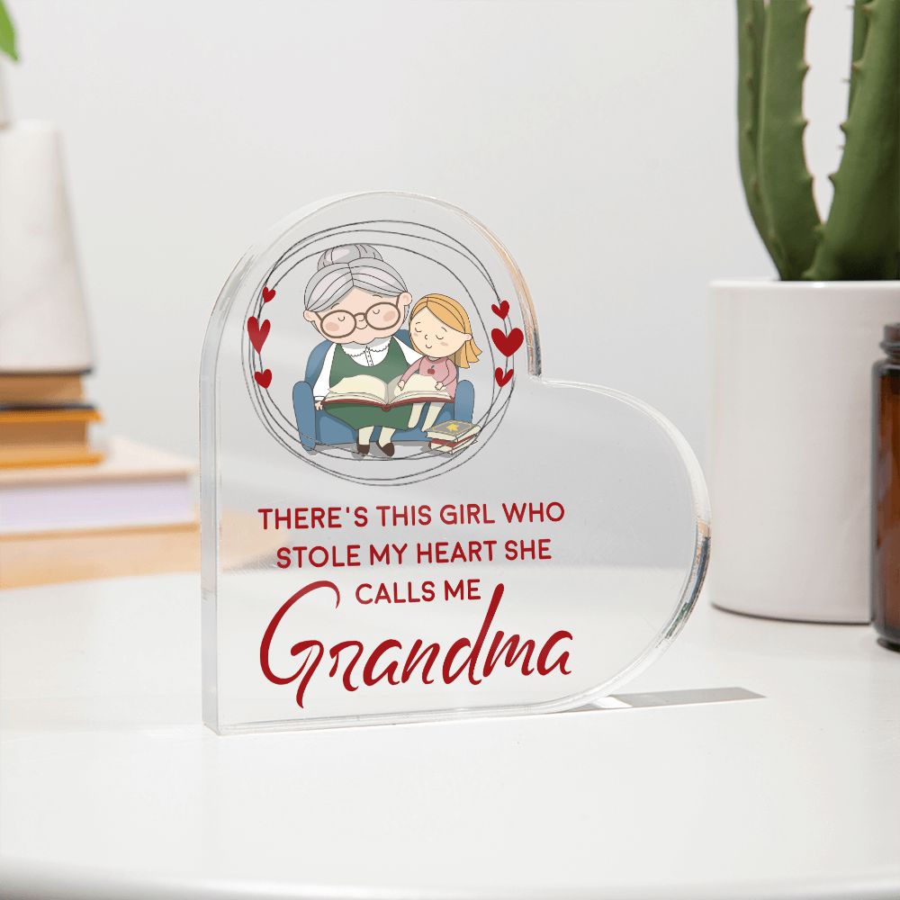 Grandma | There's this girl who stole My Heart She Calls Me - Printed Heart Shaped Acrylic Plaque