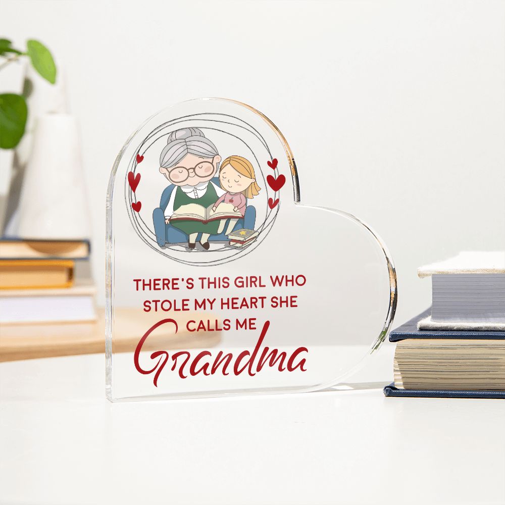 Grandma | There's this girl who stole My Heart She Calls Me - Printed Heart Shaped Acrylic Plaque