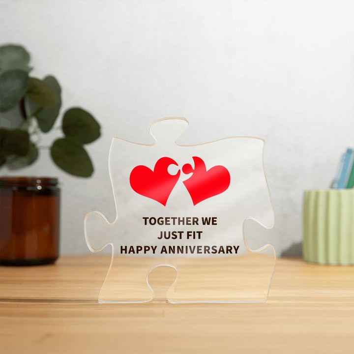 Together We Just Fit Happy Anniversary - Printed Acrylic Puzzle Plaque