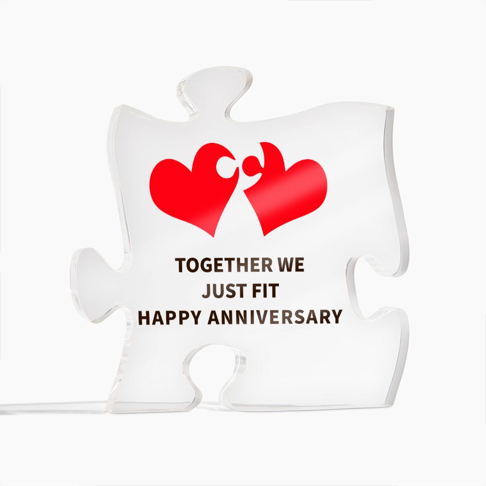 Together We Just Fit Happy Anniversary - Printed Acrylic Puzzle Plaque