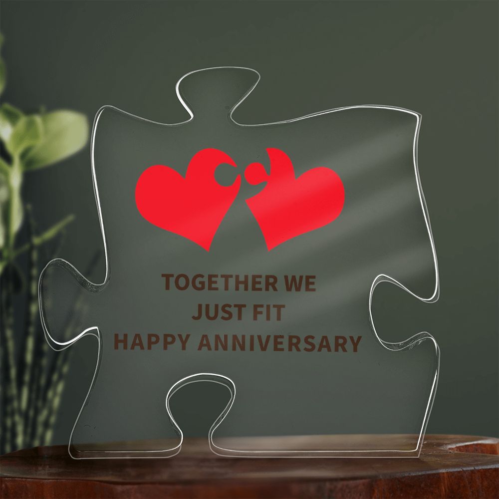 Together We Just Fit Happy Anniversary - Printed Acrylic Puzzle Plaque