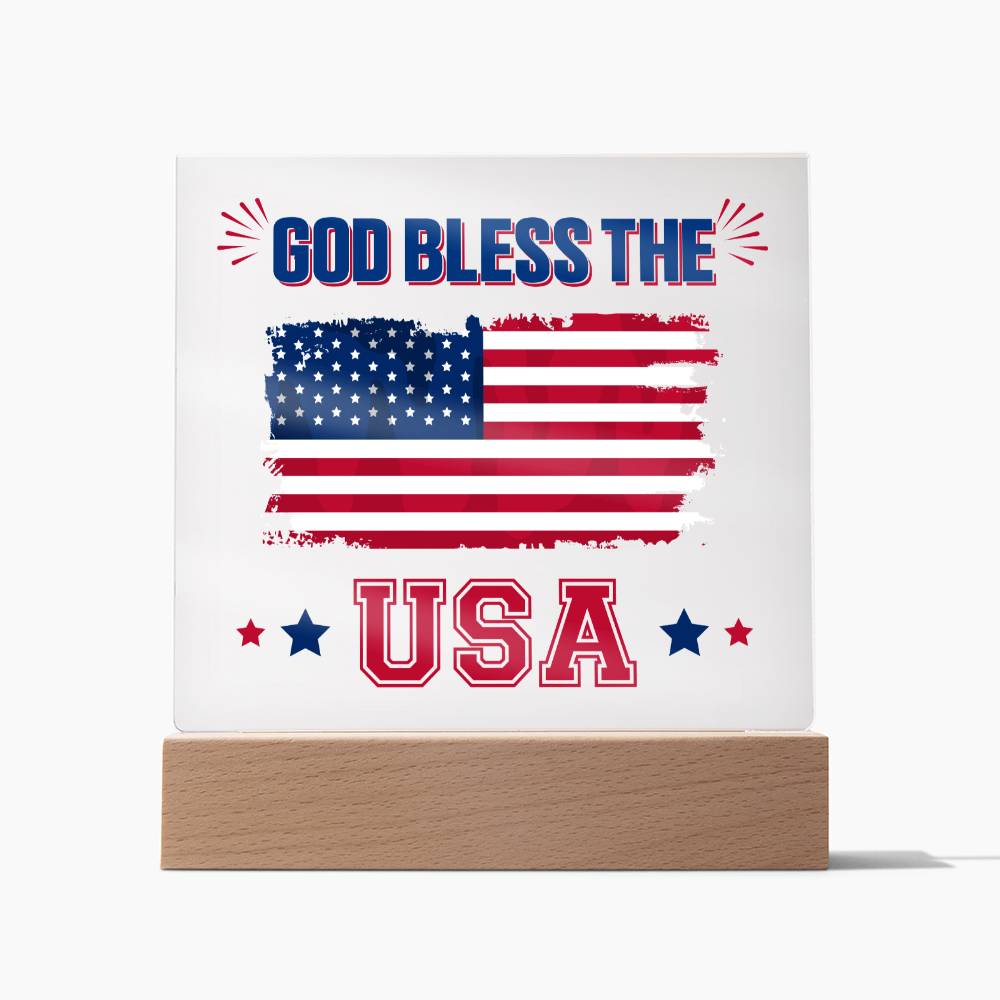 July 4th | God Bless The USA - Square Acrylic Plaque