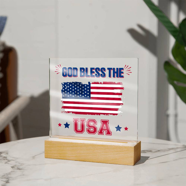 July 4th | God Bless The USA - Square Acrylic Plaque