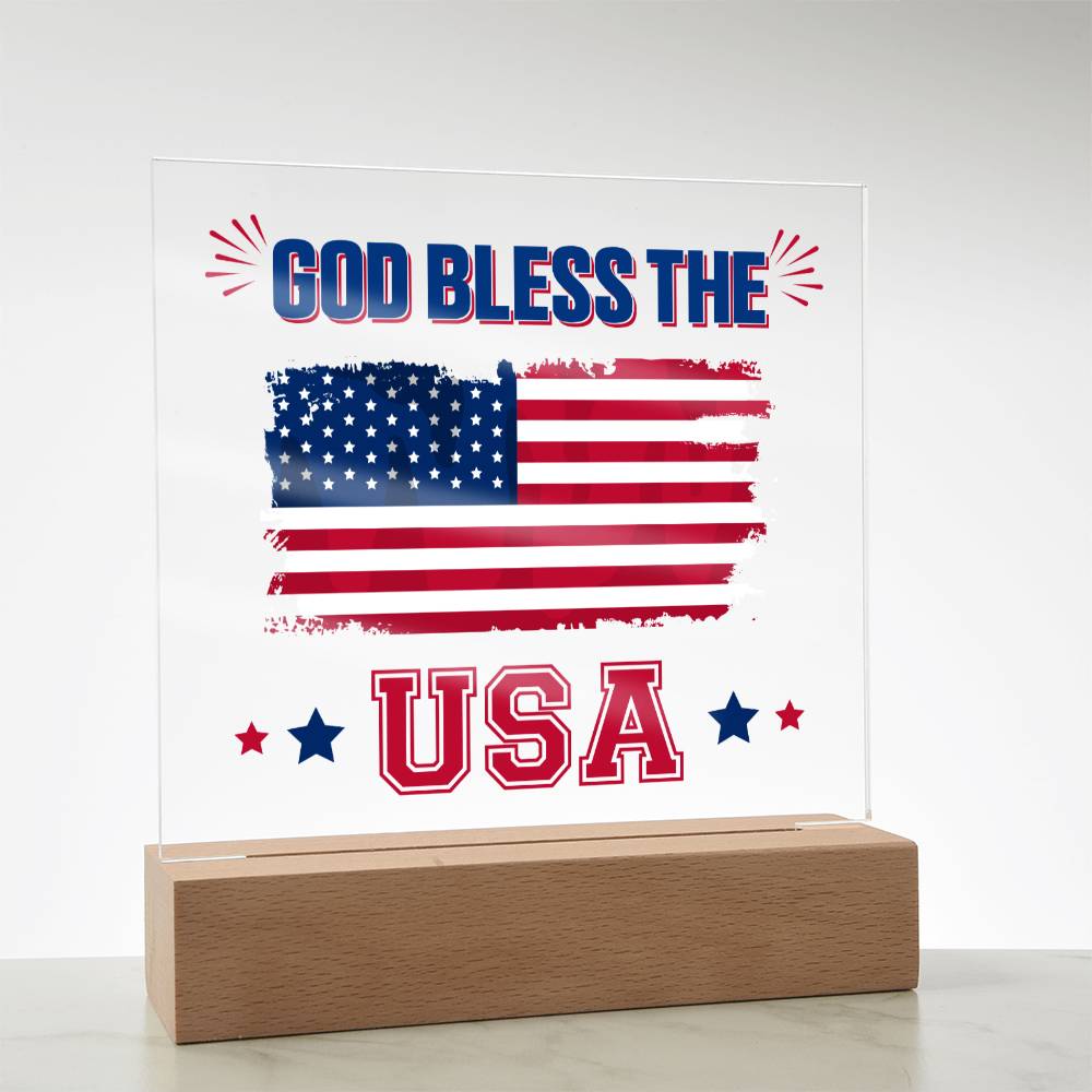 July 4th | God Bless The USA - Square Acrylic Plaque