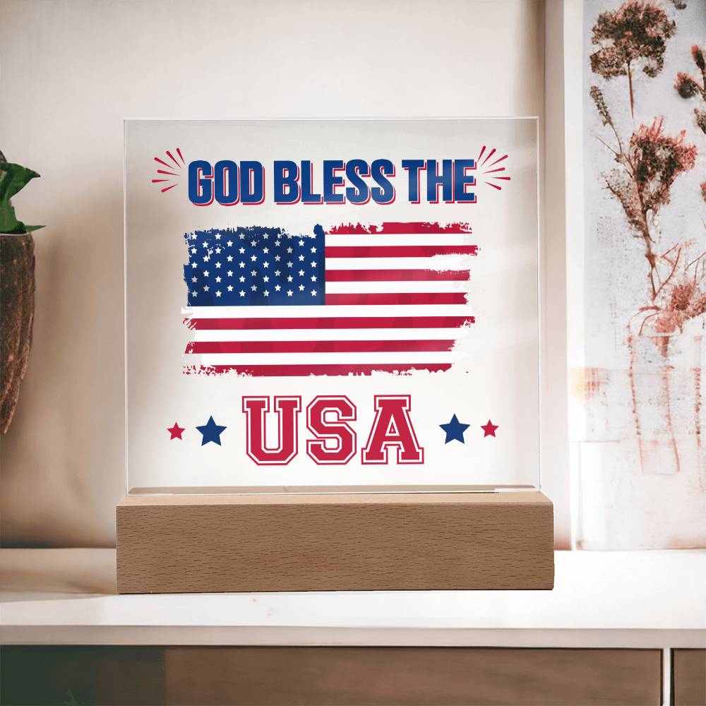 July 4th | God Bless The USA - Square Acrylic Plaque