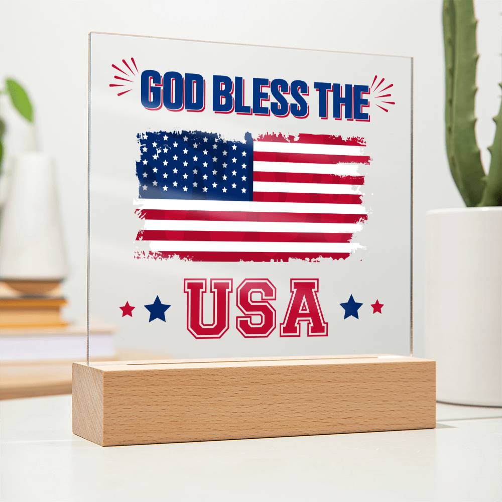 July 4th | God Bless The USA - Square Acrylic Plaque