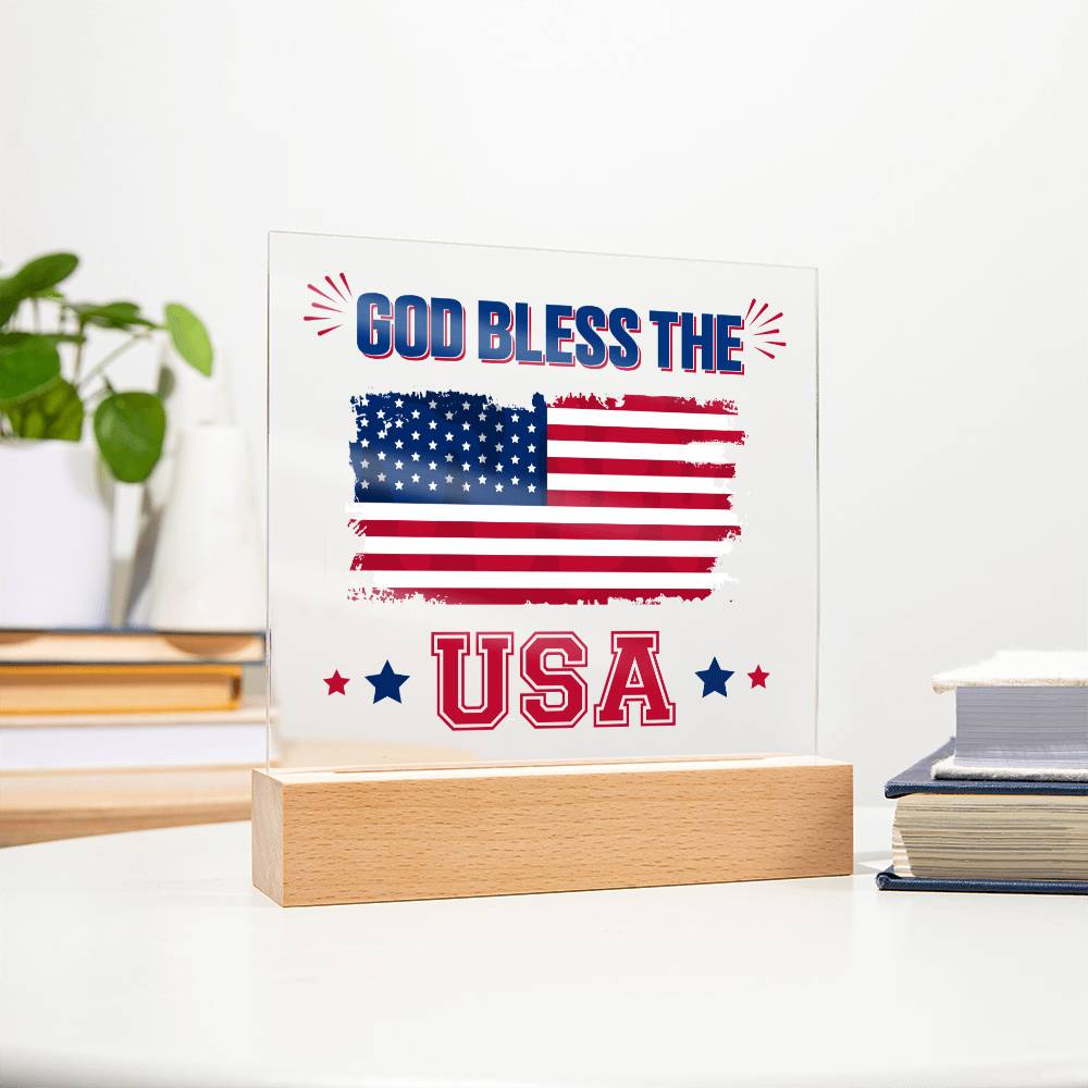 July 4th | God Bless The USA - Square Acrylic Plaque