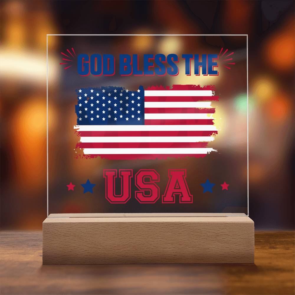 July 4th | God Bless The USA - Square Acrylic Plaque