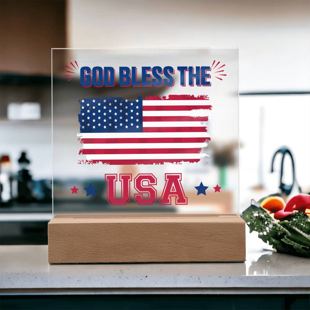 July 4th | God Bless The USA - Square Acrylic Plaque