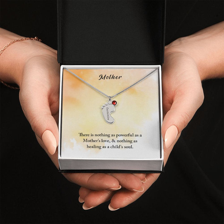 Mother | There is nothing as powerful as Mother's love - Baby Feet Necklace with Birthstone