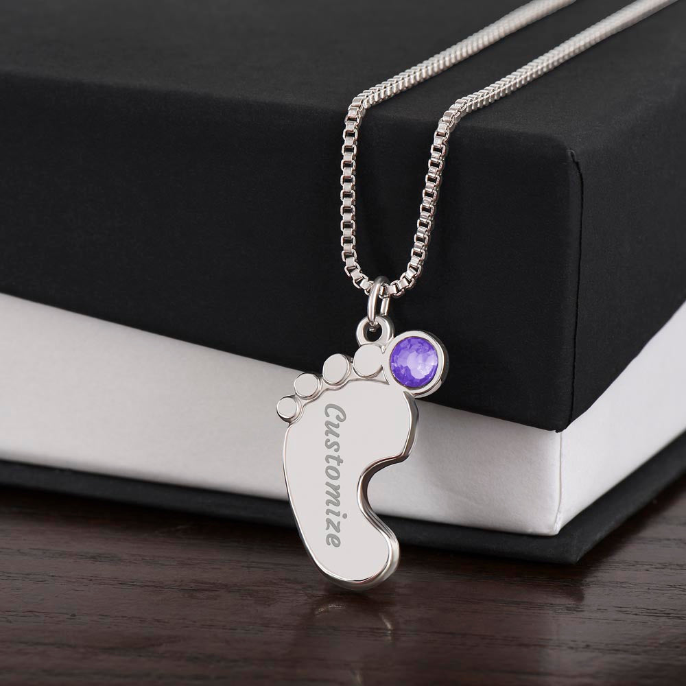 To My Mom | I Love You, Mom. I really do! - Baby Feet Necklace with Birthstone