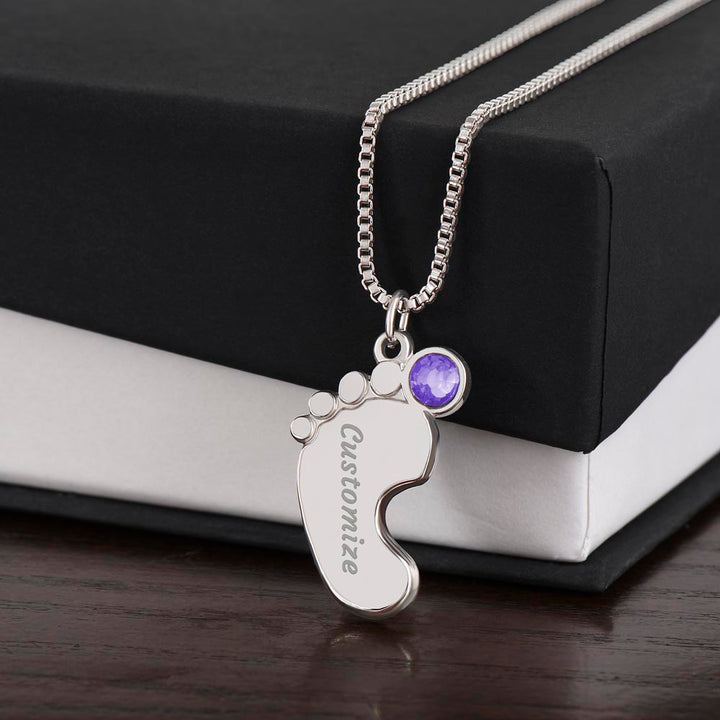 Mother | There is nothing as powerful as Mother's love - Baby Feet Necklace with Birthstone