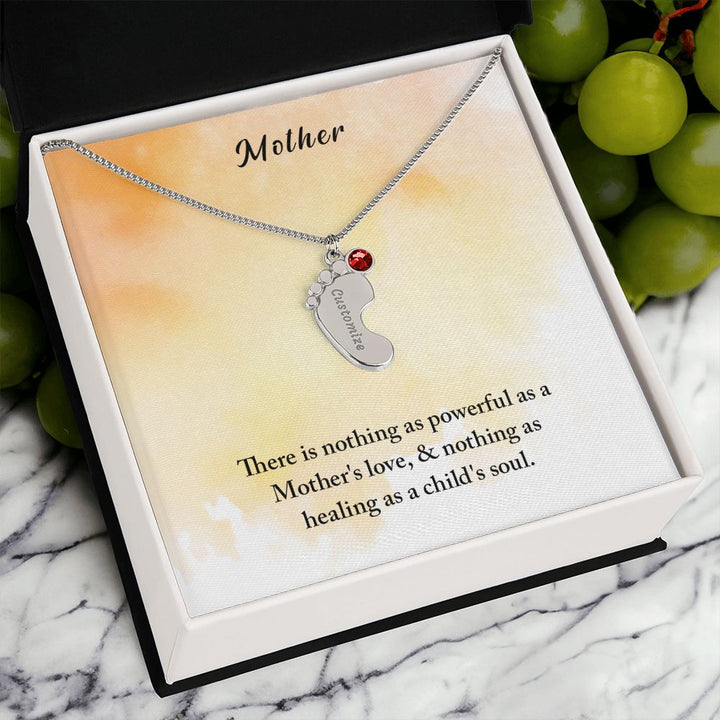 Mother | There is nothing as powerful as Mother's love - Baby Feet Necklace with Birthstone