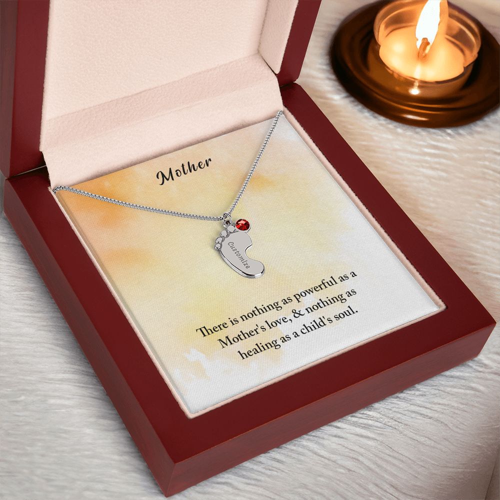 Mother | There is nothing as powerful as Mother's love - Baby Feet Necklace with Birthstone