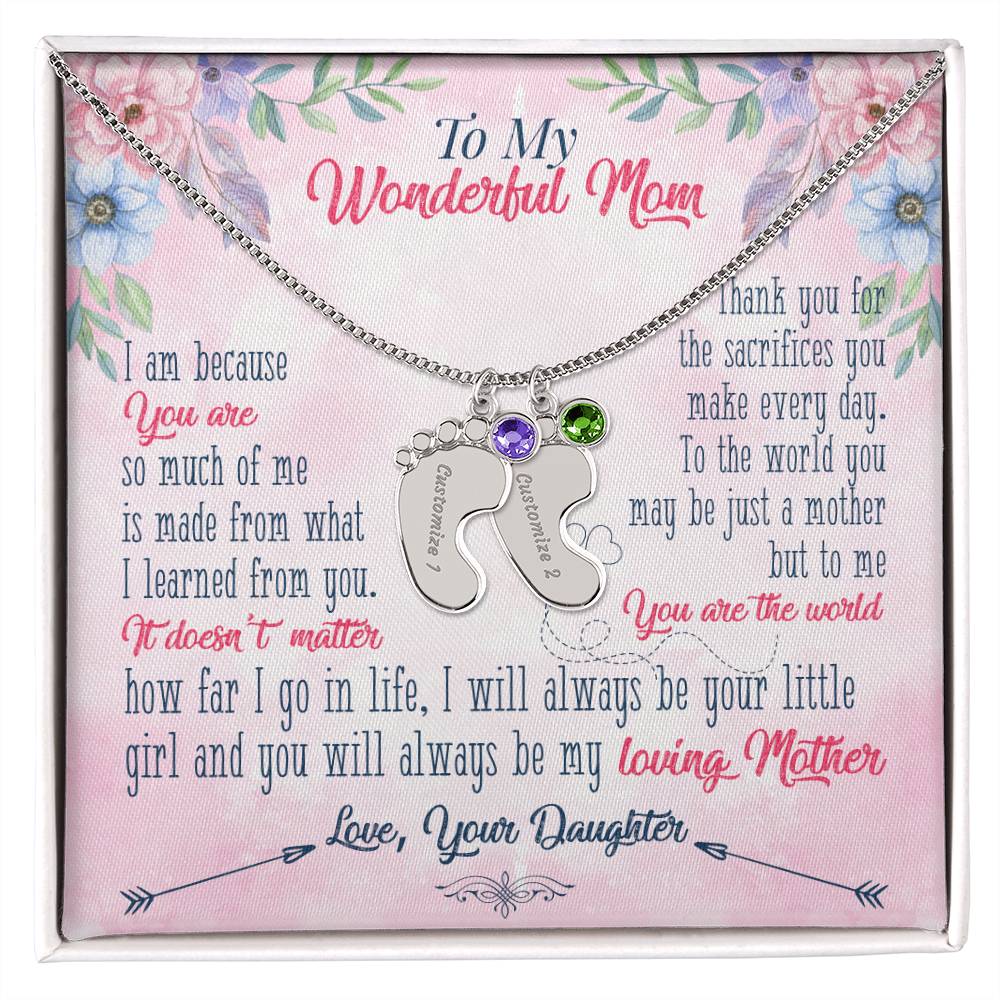 To My Wonderful Mom | Thank you for the sacrifices you make every day - Baby Feet Necklace with Birthstone