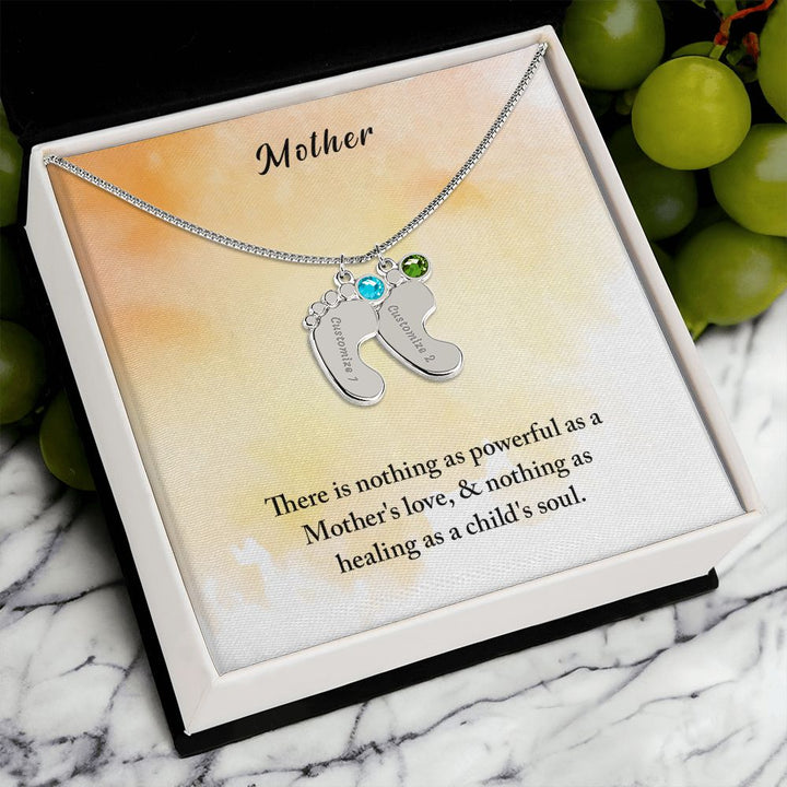 Mother | There is nothing as powerful as Mother's love - Baby Feet Necklace with Birthstone