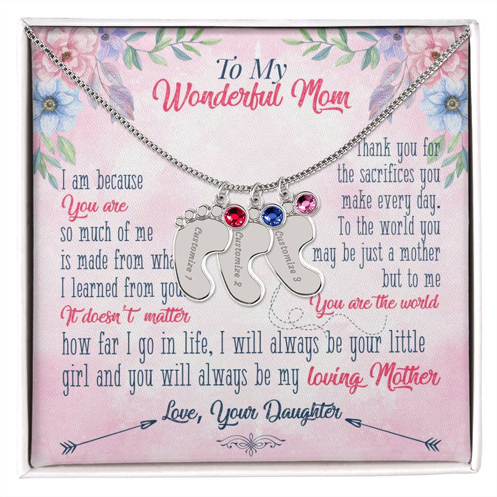 To My Wonderful Mom | Thank you for the sacrifices you make every day - Baby Feet Necklace with Birthstone