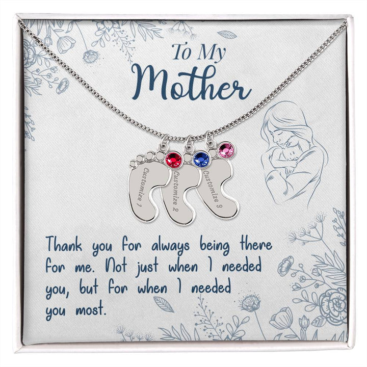 To My Mother | Thank you for always being there for me - Baby Feet Necklace with Birthstone