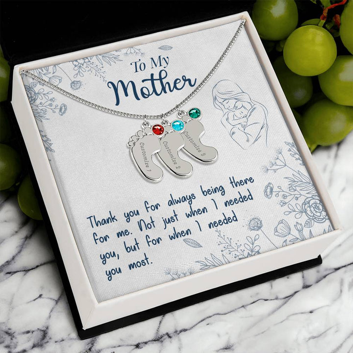 To My Mother | Thank you for always being there for me - Baby Feet Necklace with Birthstone