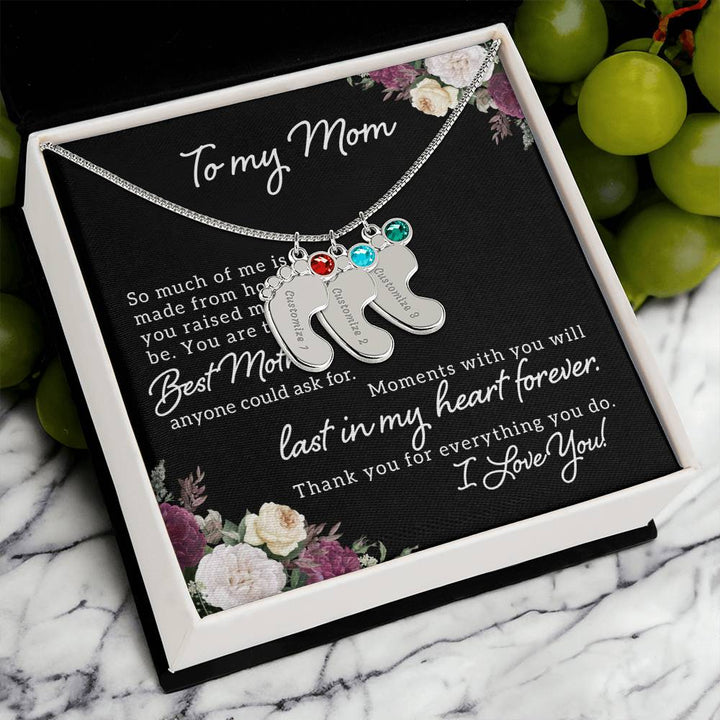 To My Mom | Best Mother anyone could ask for - Baby Feet Necklace with Birthstone