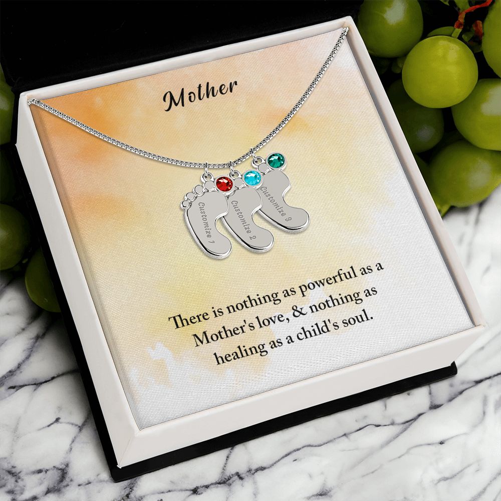 Mother | There is nothing as powerful as Mother's love - Baby Feet Necklace with Birthstone