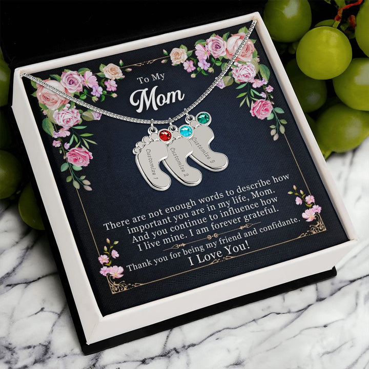 To My Mom | Thank you for being my friend and confidante - Baby Feet Necklace with Birthstone