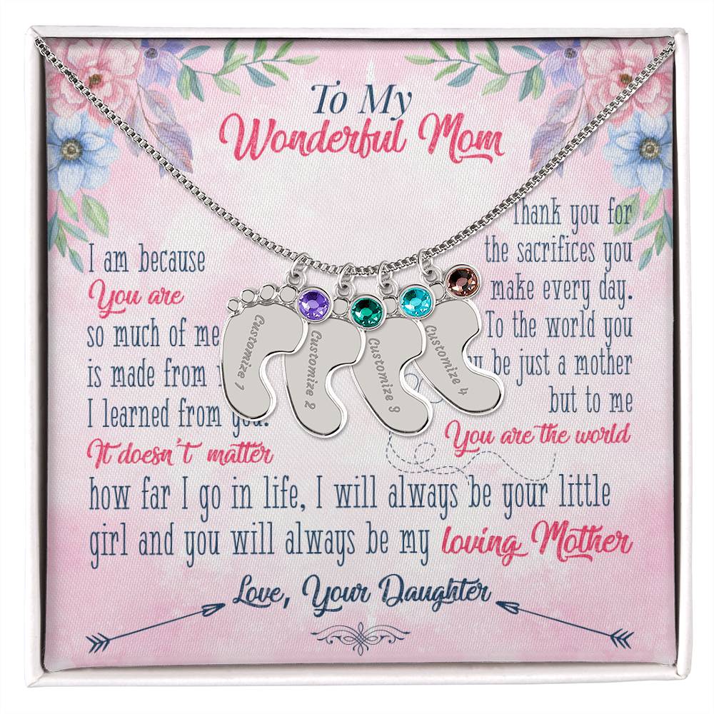 To My Wonderful Mom | Thank you for the sacrifices you make every day - Baby Feet Necklace with Birthstone