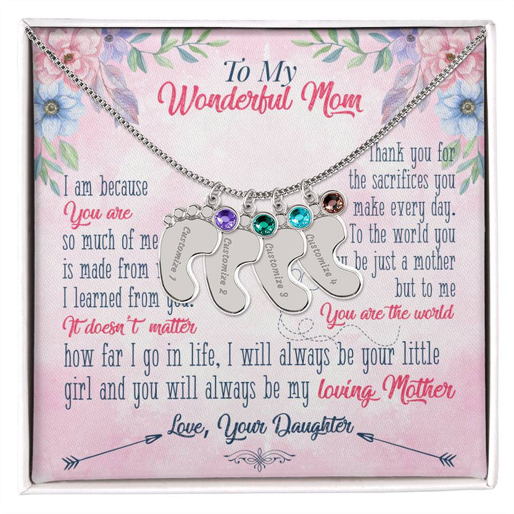 To My Wonderful Mom | Thank you for the sacrifices you make every day - Baby Feet Necklace with Birthstone