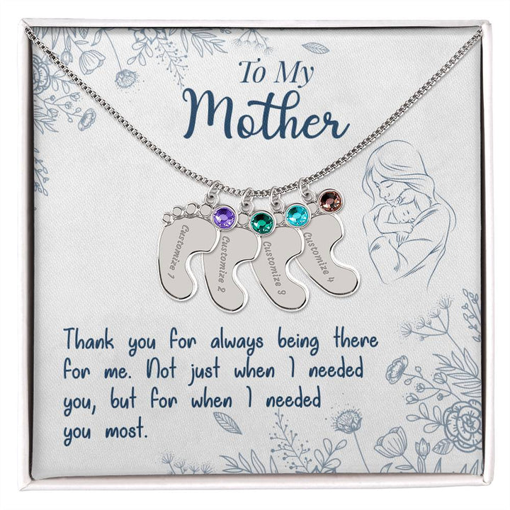 To My Mother | Thank you for always being there for me - Baby Feet Necklace with Birthstone