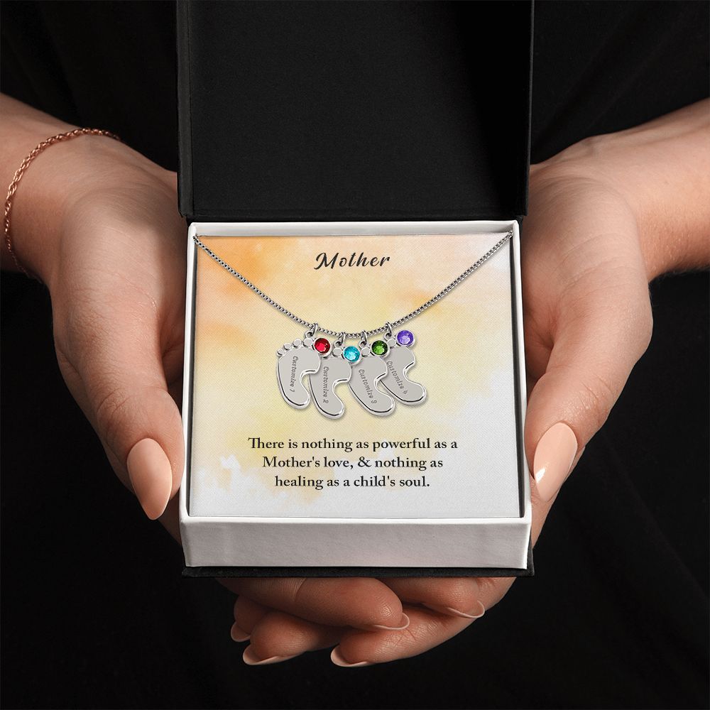 Mother | There is nothing as powerful as Mother's love - Baby Feet Necklace with Birthstone