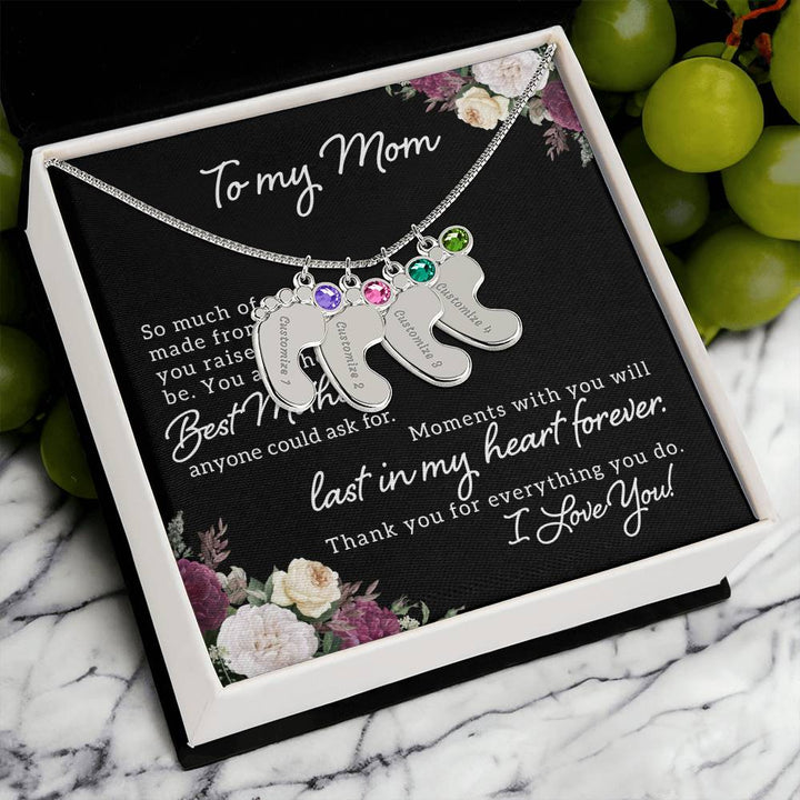 To My Mom | Best Mother anyone could ask for - Baby Feet Necklace with Birthstone