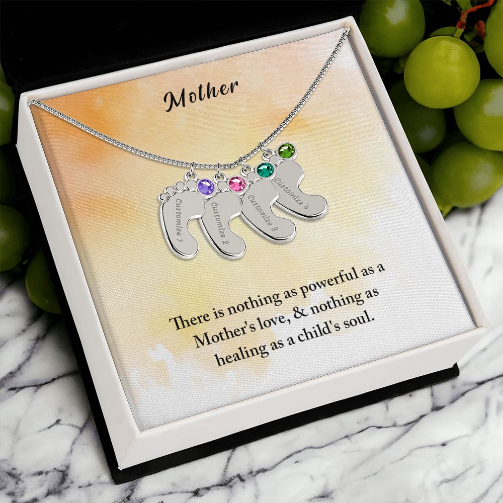 Mother | There is nothing as powerful as Mother's love - Baby Feet Necklace with Birthstone